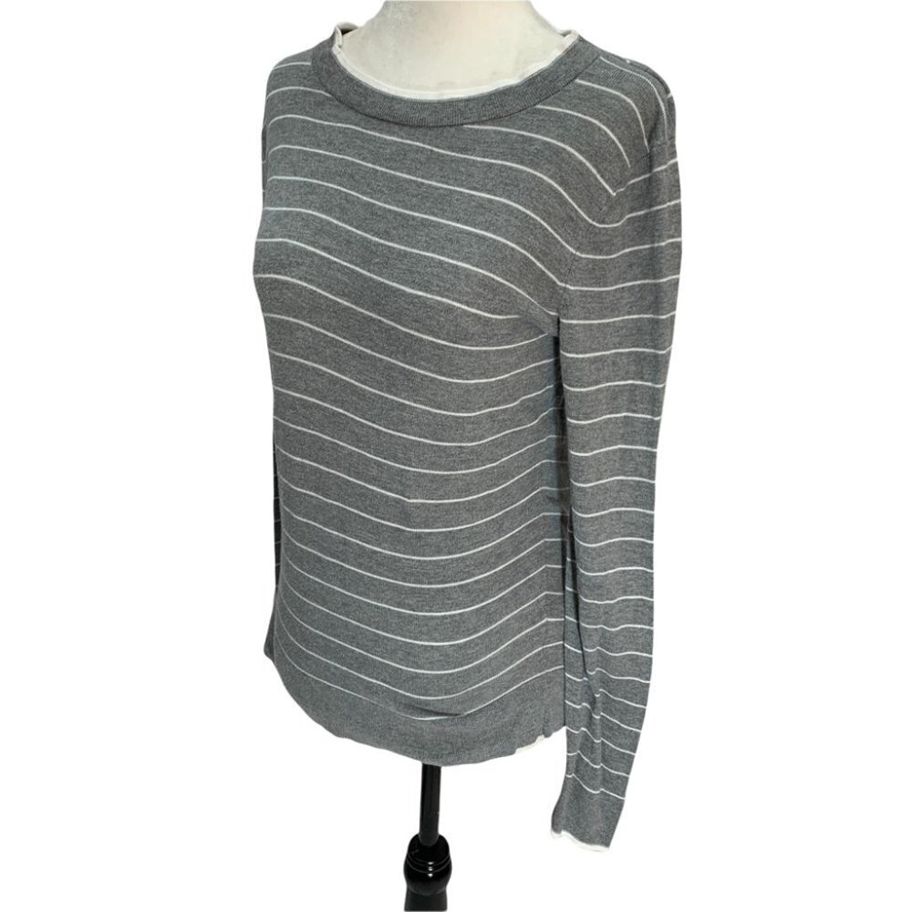 banana Republic Factory🖤Cotton Blend Striped Grey Crew Neck Sweater XS
